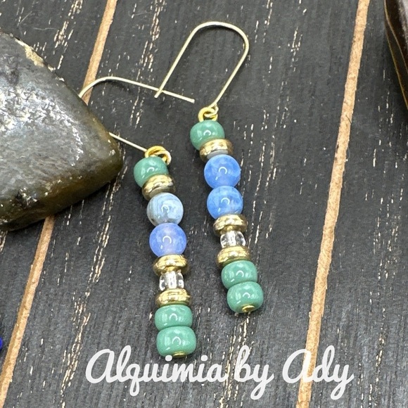 Alquimia Blue and Green Earrings with Colorful Beads and Dangle Design agate - Picture 1 of 1